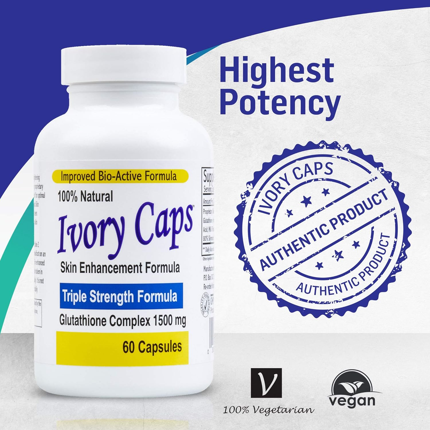Ivory Caps Pills - Maximum Potency 1500 mg Glutathione Skin Whitening Pills Complex, 60 Capsules - Image 2