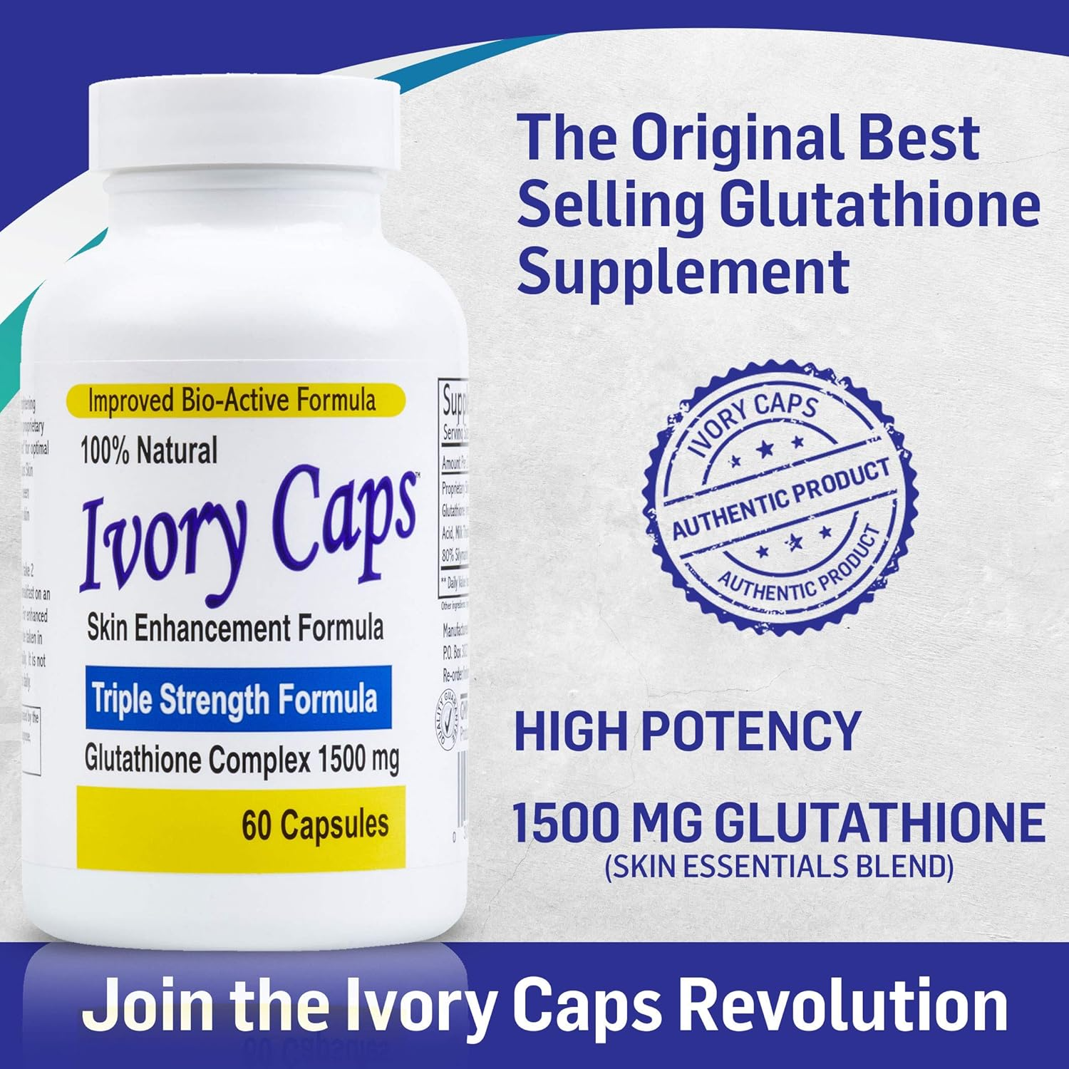 Ivory Caps Pills - Maximum Potency 1500 mg Glutathione Skin Whitening Pills Complex, 60 Capsules - Image 4