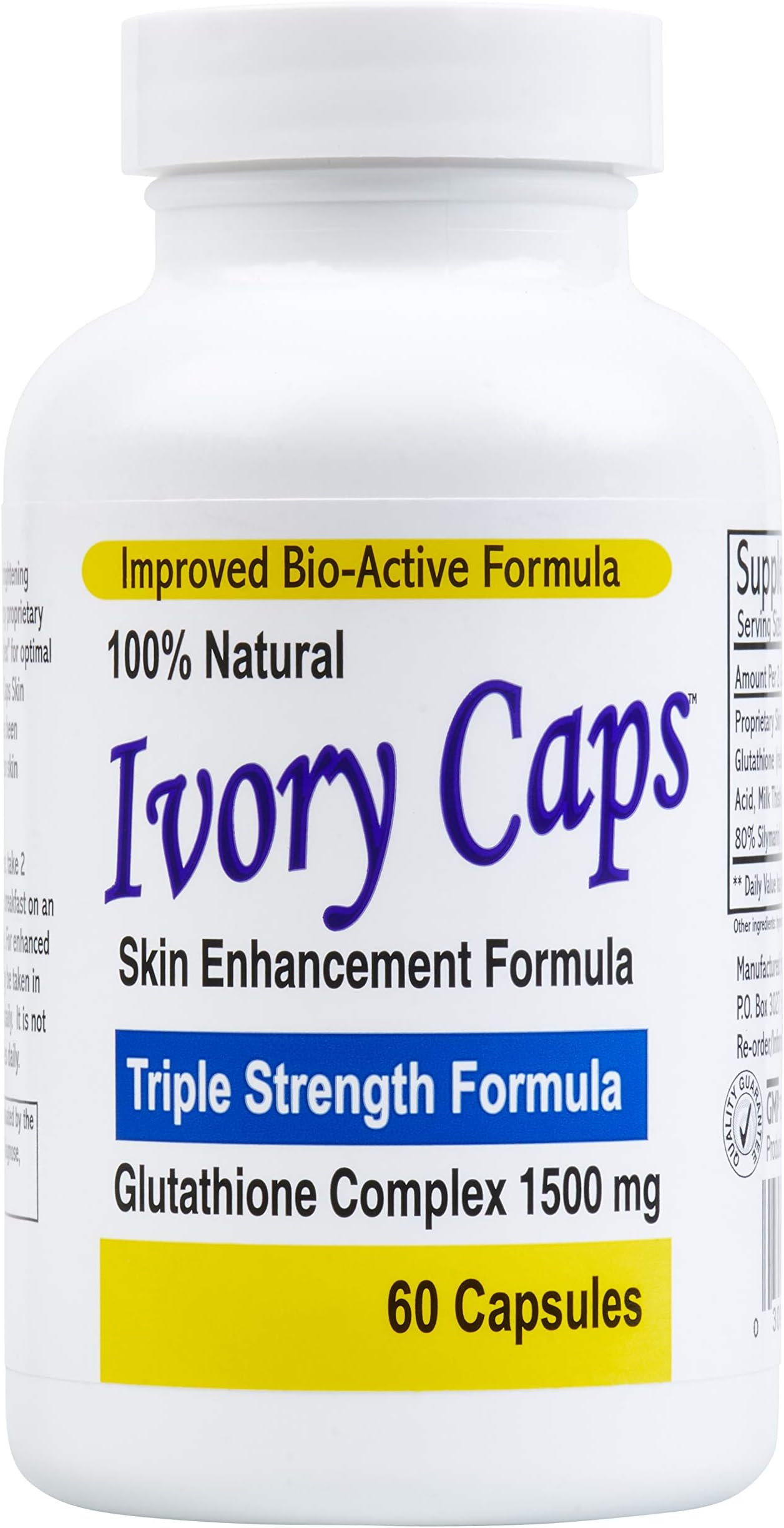 Ivory Caps Pills - Maximum Potency 1500 mg Glutathione Skin Whitening Pills Complex, 60 Capsules